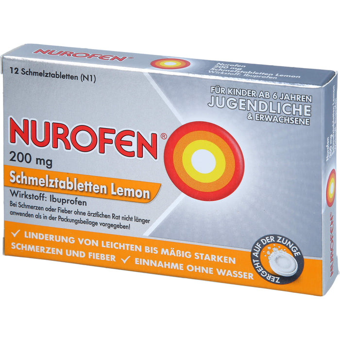 Nurofen Schmelztabletten Lemon bei Kopfschmerzen ab 6 Jahren 200mg, 12 St. Tabletten