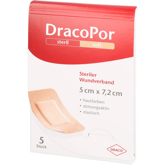 DracoPor soft 7,2 cm x 5 cm hautfarben steriler Wundverband, 5 pc pansement