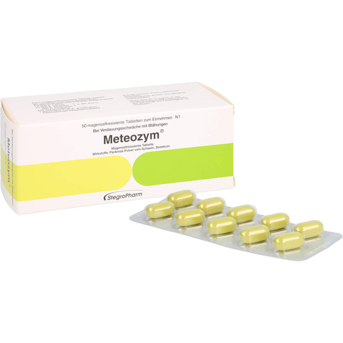 Meteozym Tabletten bei Verdauungsschwäche mit Blähungen, 50 pcs. Tablets