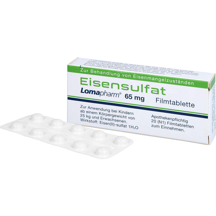 Eisensulfat Lomapharm 65 mg Filmtabletten, 20 pc Tablettes