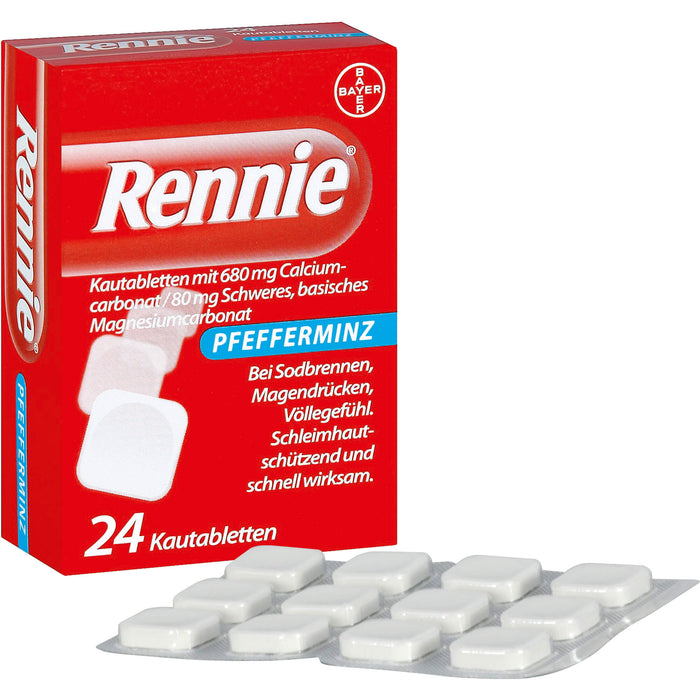 Rennie Pfefferminz Kautabletten bei Sodbrennen, 24 St. Tabletten