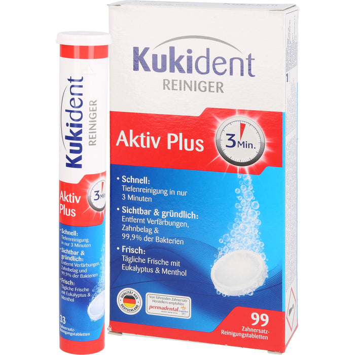 Kukident Aktiv Plus Zahnersatz-Reinigungstabletten, 99 pc Tablettes