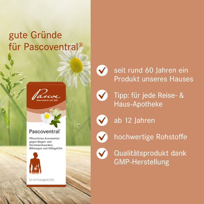 Pascoventral flüssig gegen Magen- und Darmbeschwerden, Blähungen und  Völlegefühl, 50 ml Solution