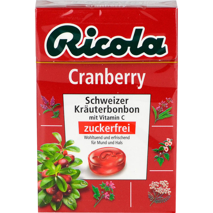 Ricola Schweizer Kräuterbonbons Box Cranberry ohne Zucker, 50 g Bonbons