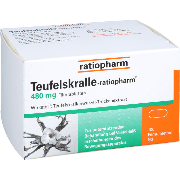 Teufelskralle-ratiopharm Filmtabletten bei Verschleißerscheinungen des Bewegungsapparates, 100 pc Tablettes