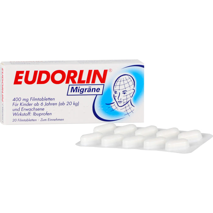 EUDORLIN Migräne 400 mg Filmtabletten zur Behandlung der akuten Kopfschmerzphase bei Migräne mit und ohne Aura, 20 pc Tablettes