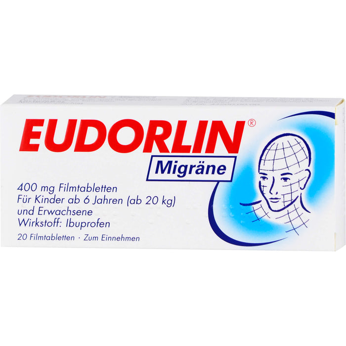 EUDORLIN Migräne 400 mg Filmtabletten zur Behandlung der akuten Kopfschmerzphase bei Migräne mit und ohne Aura, 20 St. Tabletten