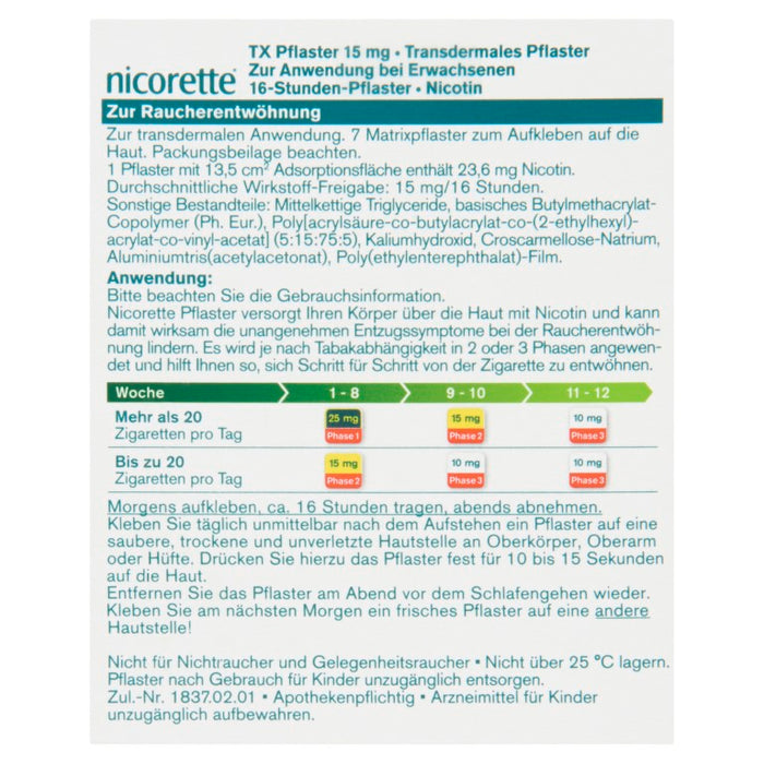 nicorette TX Pflaster 15 mg zur Raucherentwöhnung, 7 St. Pflaster