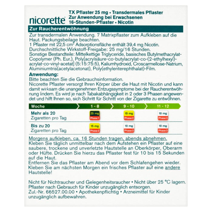 nicorette TX Pflaster 25 mg Nicotin zur Raucherentwöhnung, 7 pc Pansement