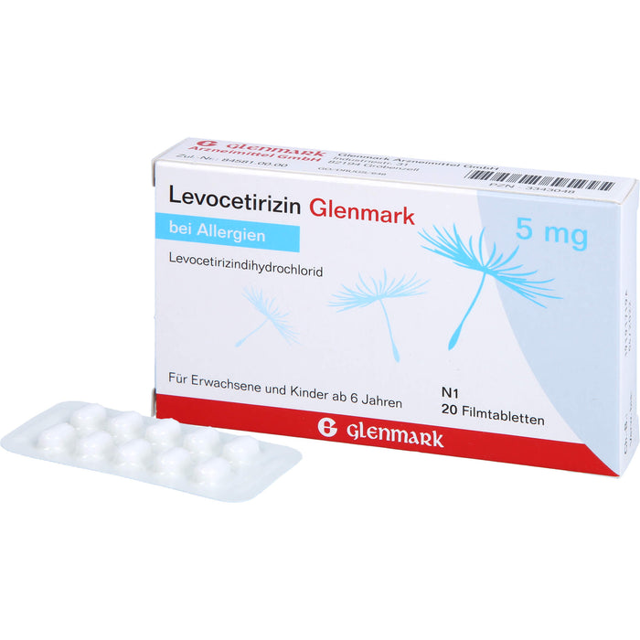 Levocetirizin Glenmark 5 mg Filmtabletten bei Allergien, 20 pc Tablettes