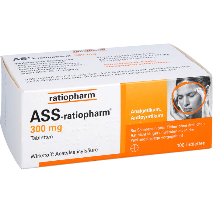 ASS-ratiopharm 300 mg Tabletten bei Schmerzen und Fieber, 100 pc Tablettes