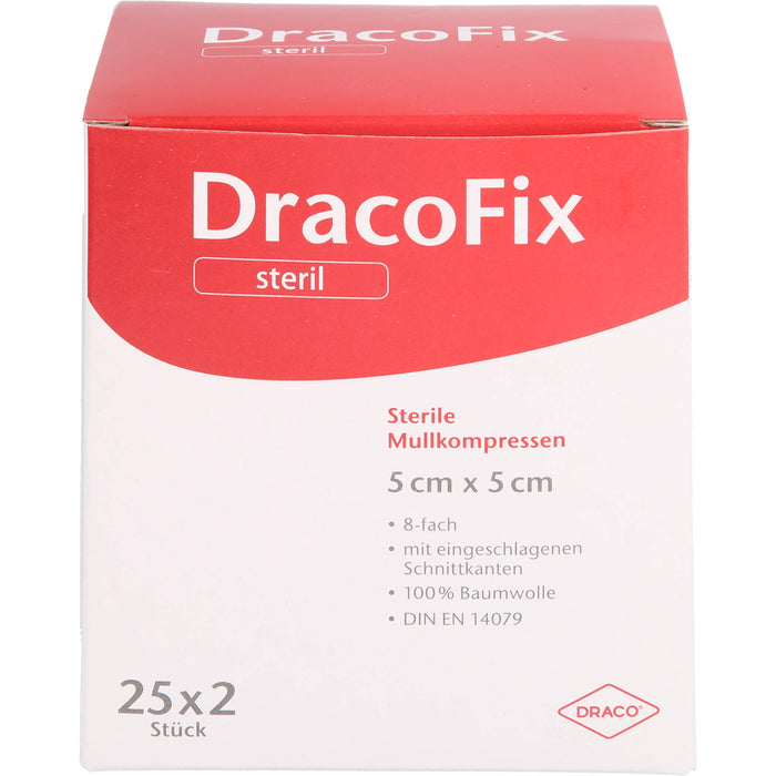 DracoFix sterile Mullkompressen zur Wundversorgung 5 cm x 5 cm 8-fach, 50 pcs. Compresses