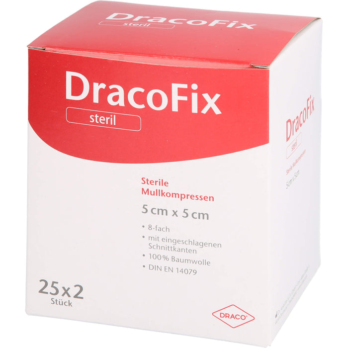 DracoFix sterile Mullkompressen zur Wundversorgung 5 cm x 5 cm 8-fach, 50 pcs. Compresses