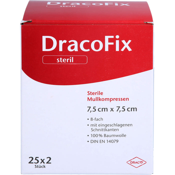 DracoFix sterile Mullkompressen zur Wundversorgung 7,5 cm x 7,5 cm 8-fach, 50 pcs. Compresses