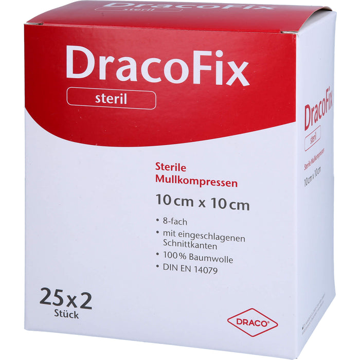 DracoFix sterile Mullkompressen zur Wundversorgung 10 cm x 10 cm 8-fach, 50 pcs. Compresses