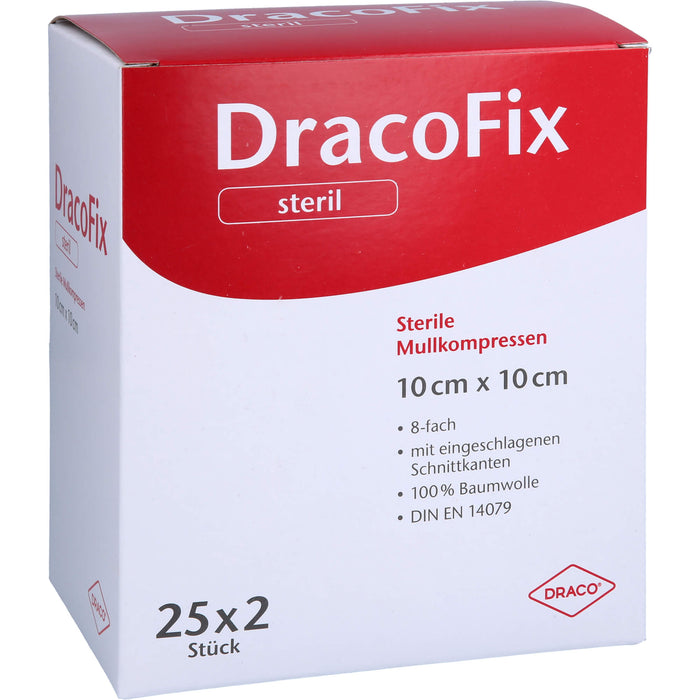 DracoFix sterile Mullkompressen zur Wundversorgung 10 cm x 10 cm 8-fach, 50 St. Kompressen