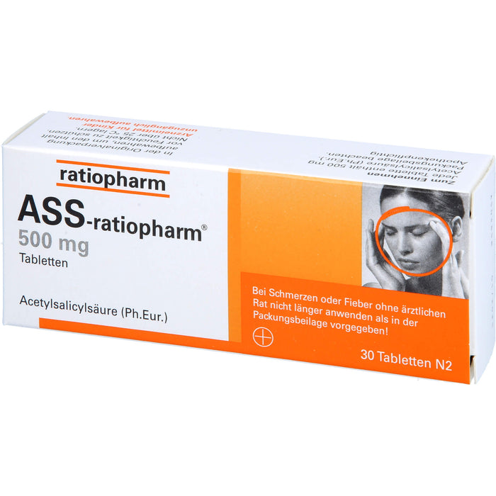 ASS-ratiopharm 500 mg Tabletten bei Schmerzen und Fieber, 30 pc Tablettes