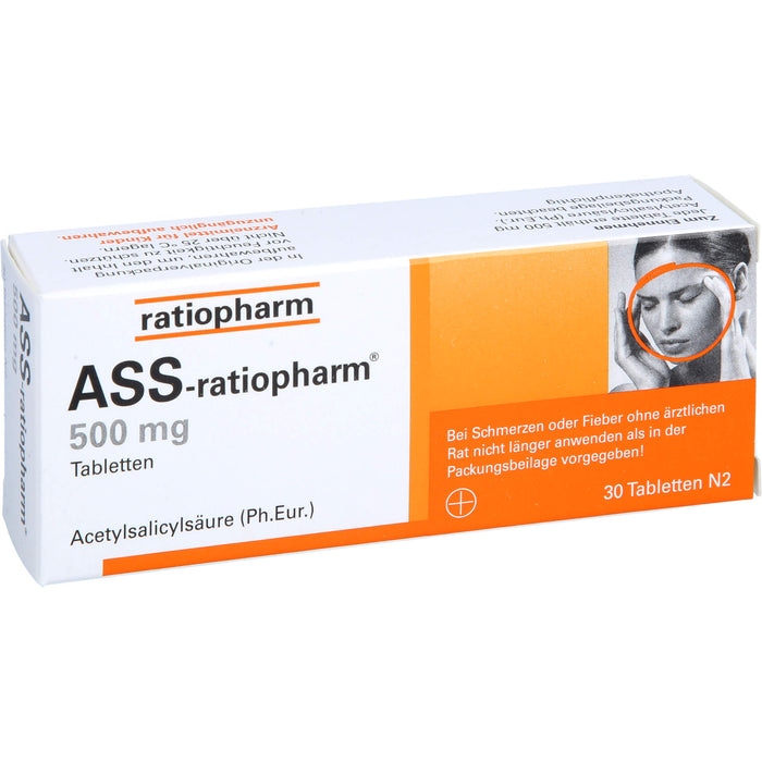 ASS-ratiopharm 500 mg Tabletten bei Schmerzen und Fieber, 30 St. Tabletten