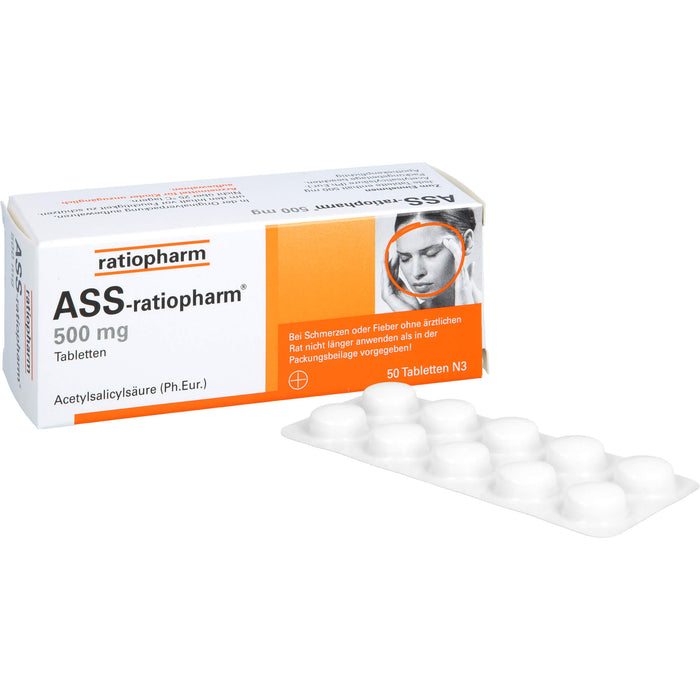 ASS-ratiopharm 500 mg Tabletten bei Schmerzen und Fieber, 50 pcs. Tablets