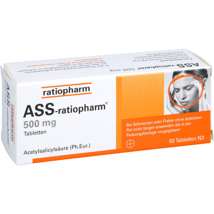 ASS-ratiopharm 500 mg Tabletten bei Schmerzen und Fieber, 50 pcs. Tablets