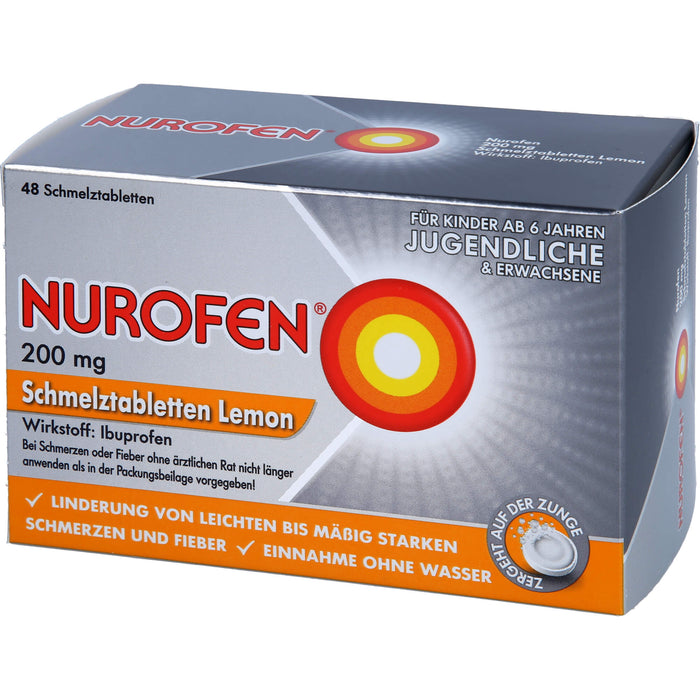 Nurofen Schmelztabletten Lemon bei Kopfschmerzen ab 6 Jahren 200mg, 48 pc Tablettes