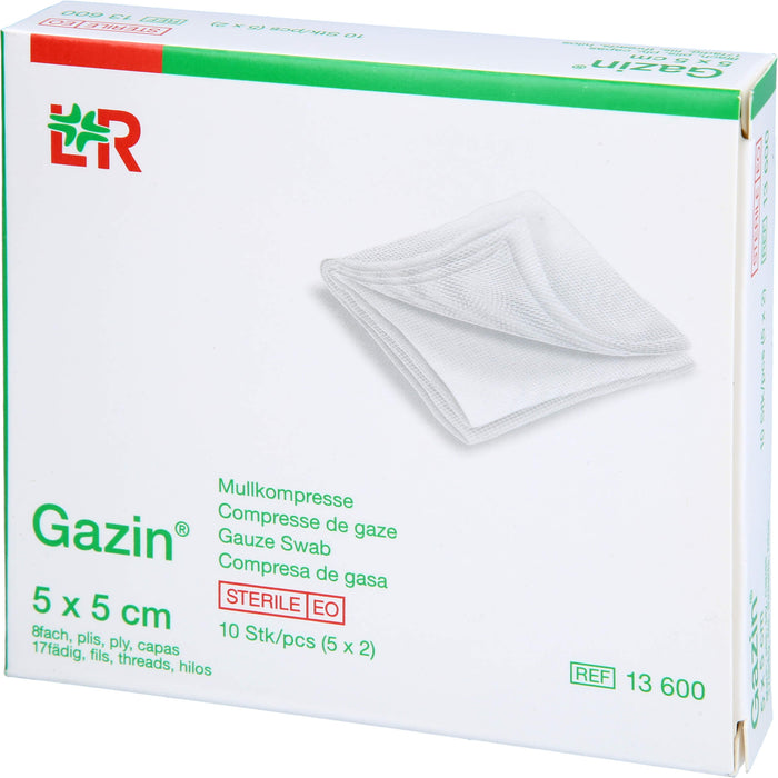 Gazin Mullkompressen 5 x 5 cm 8fach steril, 10 pc Compresses