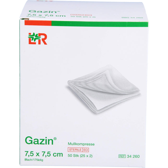 Gazin Mullkompresse 7,5 cm x 7,5 cm steril 8fach, 50 pcs. Compresses