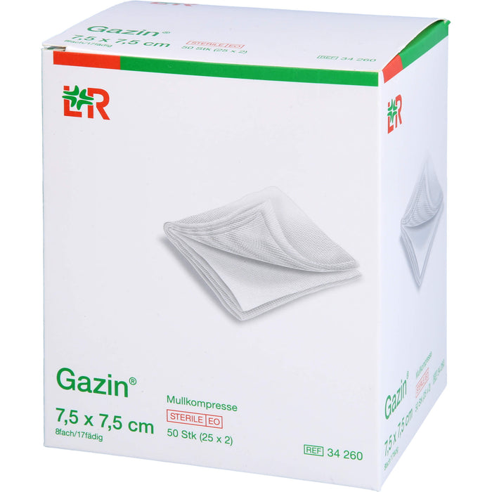 Gazin Mullkompresse 7,5 cm x 7,5 cm steril 8fach, 50 pc Compresses