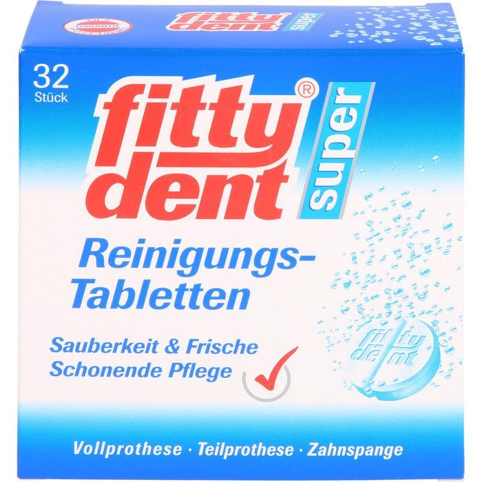 fittydent super Reinigungstabletten für Vollprothesen, Teilprothesen und Zahnspangen, 32 pc Tablettes