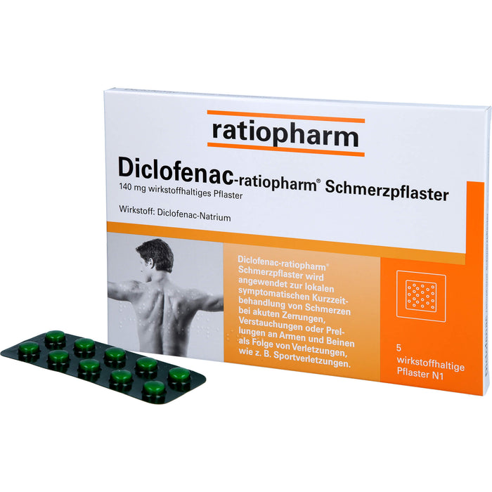 Diclofenac-ratiopharm Schmerzpflaster, 140 mg wirkstoffhaltiges Pflaster, 5 pc Pansement