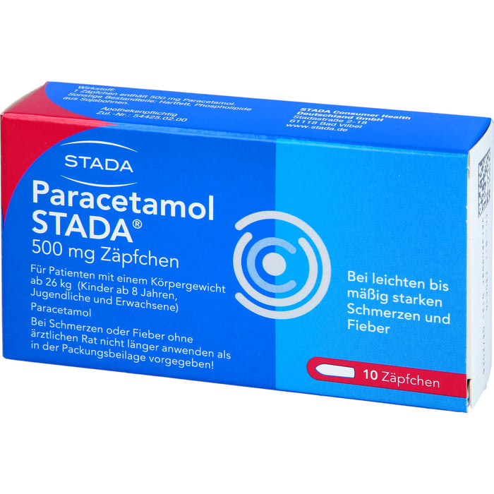 Paracetamol STADA 500 mg Zäpfchen bei Schmerzen und Fieber, 10 St. Zäpfchen