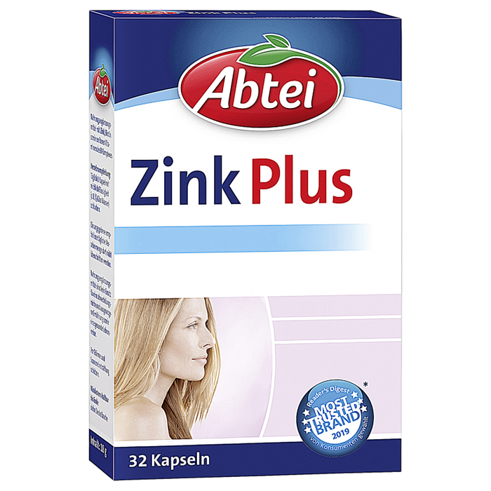 Abtei Zink Plus Kapseln für Haut, Haare, Nägel, 32 pc Capsules