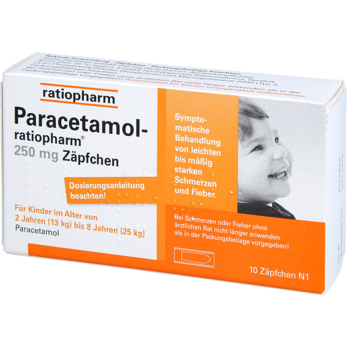 Paracetamol-ratiopharm 250 mg Zäpfchen bei Fieber und Schmerzen, 10 pcs. Suppositories