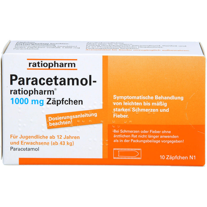 Paracetamol-ratiopharm 1000 mg Zäpfchen, 10 St. Zäpfchen