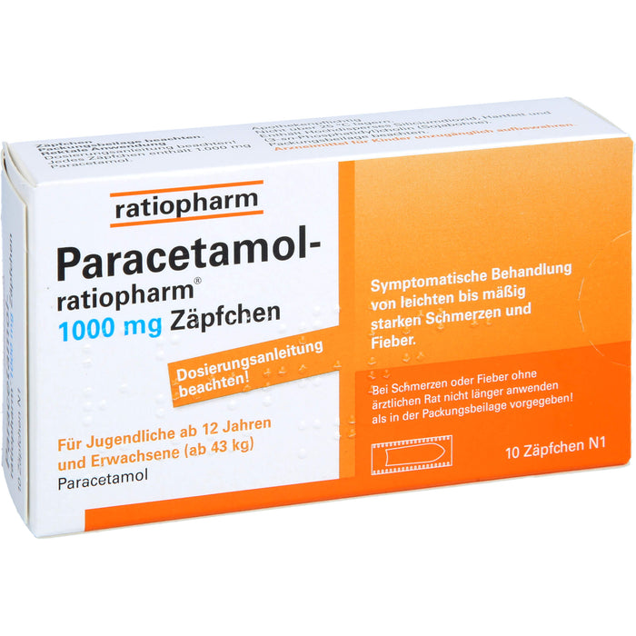 Paracetamol-ratiopharm 1000 mg Zäpfchen, 10 pcs. Suppositories