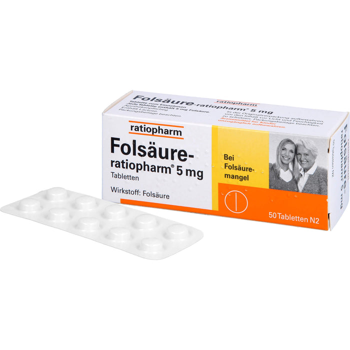 Folsäure-ratiopharm 5 mg Tabletten bei Folsäuremangel, 50 pcs. Tablets