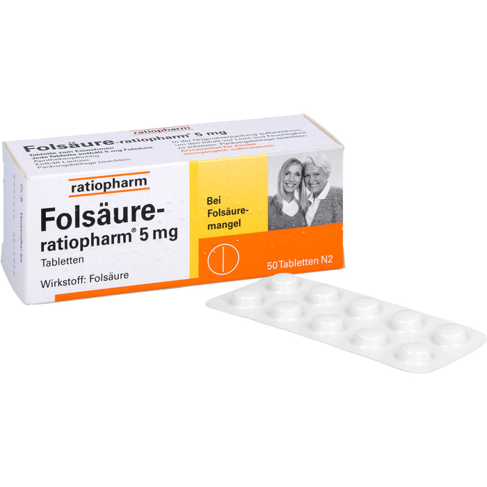 Folsäure-ratiopharm 5 mg Tabletten bei Folsäuremangel, 50 pc Tablettes