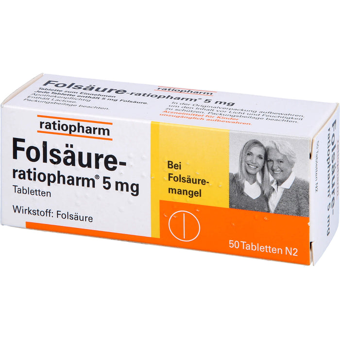 Folsäure-ratiopharm 5 mg Tabletten bei Folsäuremangel, 50 St. Tabletten