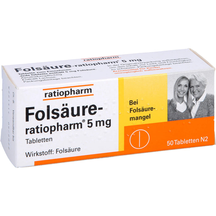 Folsäure-ratiopharm 5 mg Tabletten bei Folsäuremangel, 50 pcs. Tablets