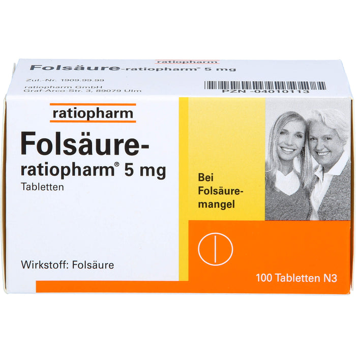 Folsäure-ratiopharm 5 mg Tabletten bei Folsäure-Mangel, 100 pcs. Tablets