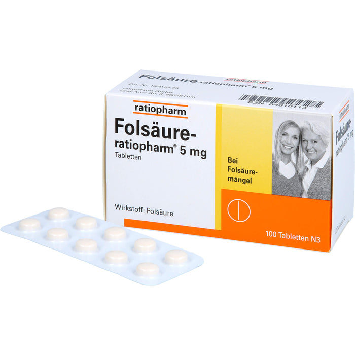 Folsäure-ratiopharm 5 mg Tabletten bei Folsäure-Mangel, 100 pcs. Tablets