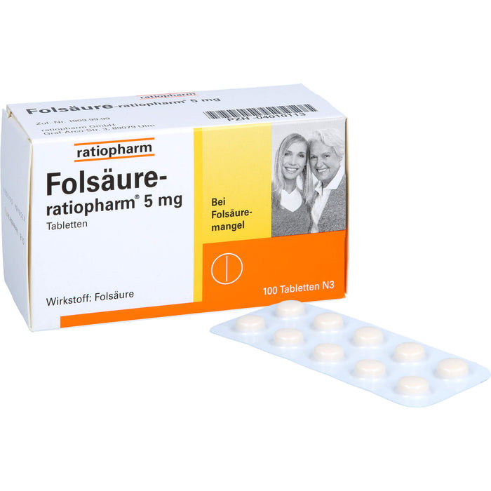 Folsäure-ratiopharm 5 mg Tabletten bei Folsäure-Mangel, 100 St. Tabletten