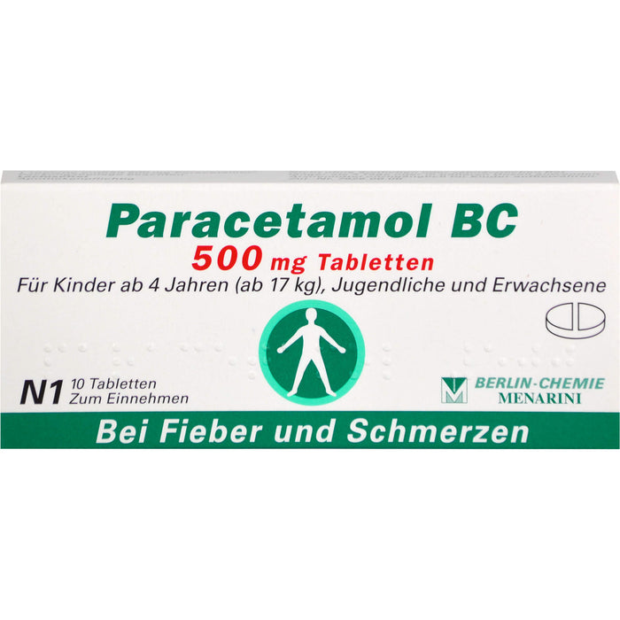 Paracetamol BC 500 mg Tabletten bei leichten bis mäßig starken Schmerzen und Fieber, 10 pc Tablettes