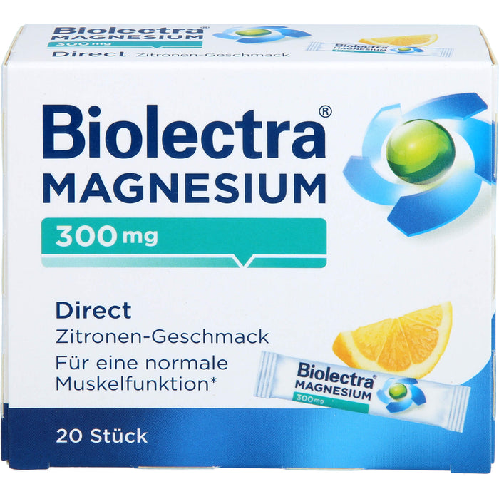 Biolectra Magnesium 300 mg direct Zitronengeschmack Pellets in Sticks, 20 pc Sachets