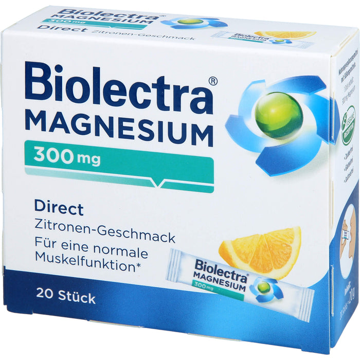 Biolectra Magnesium 300 mg direct Zitronengeschmack Pellets in Sticks, 20 pc Sachets