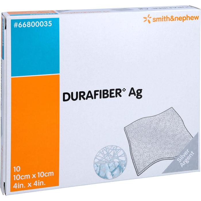 DURAFIBER Ag 10 x 10 cm absorbierender, gelbildender Faserverband mit Silber, 10 pc Pansements