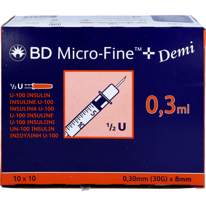 BD Micro-Fine+ U100 Demi Insulinspritzen 0,3 x 8 mm, 100 pcs. Syringes