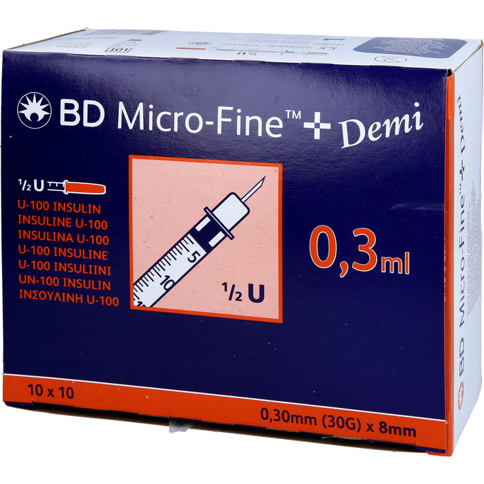 BD Micro-Fine+ U100 Demi Insulinspritzen 0,3 x 8 mm, 100 pcs. Syringes