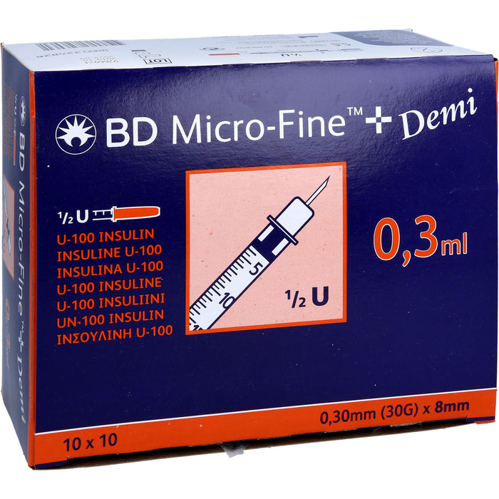 BD Micro-Fine+ U100 Demi Insulinspritzen 0,3 x 8 mm, 100 pcs. Syringes