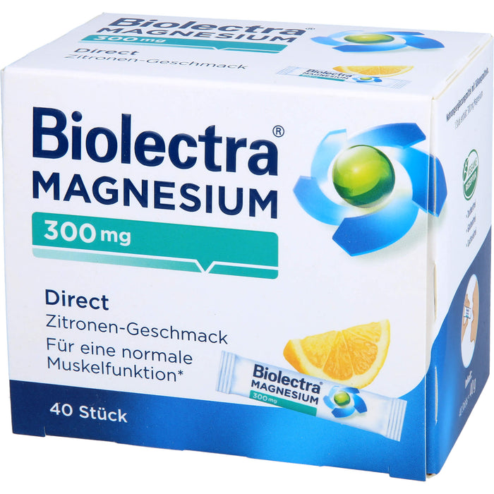 Biolectra Magnesium 300 mg direct Zitronengeschmack Pellets in Sticks, 40 pcs. Sachets